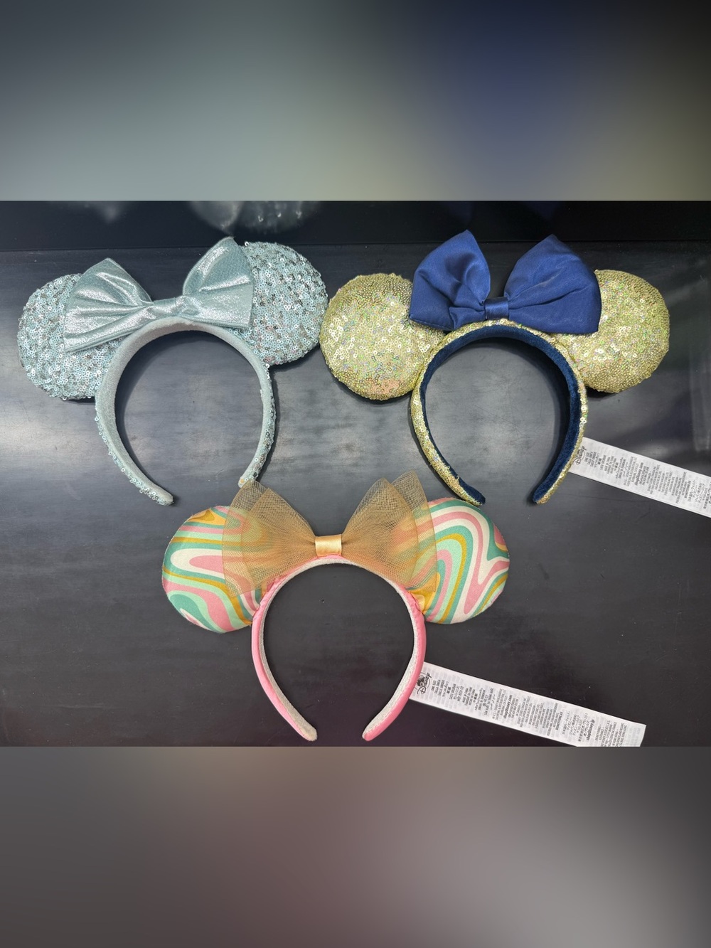 Bundle: 3 Disney Ear Headbands - Pink, Blue, Gold